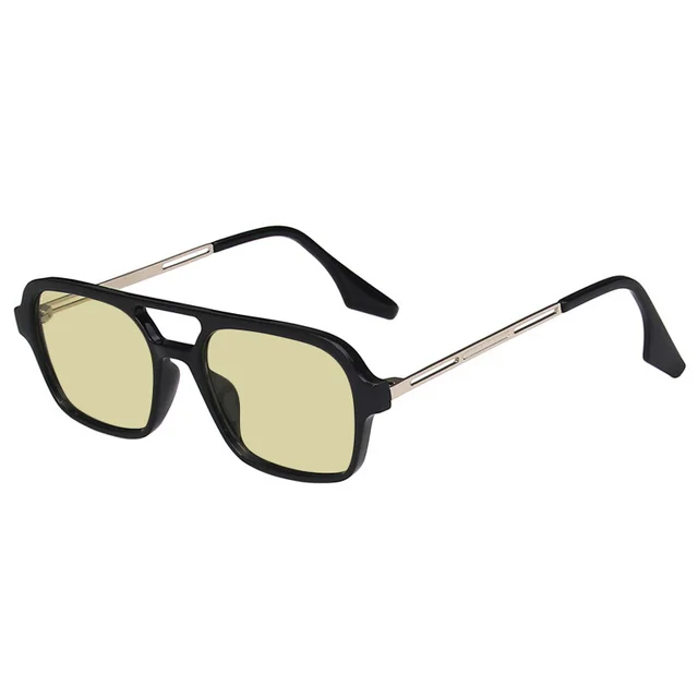 Vintage Double Bridge Cutout Square Sunglasses Black Frame Green - Shop at LoveMi