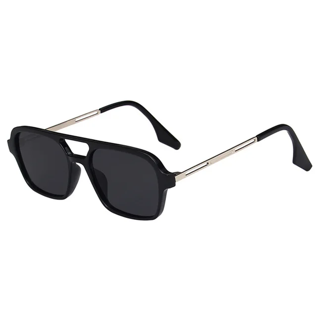 Vintage Double Bridge Cutout Square Sunglasses Black Frame Grey - Shop at LoveMi