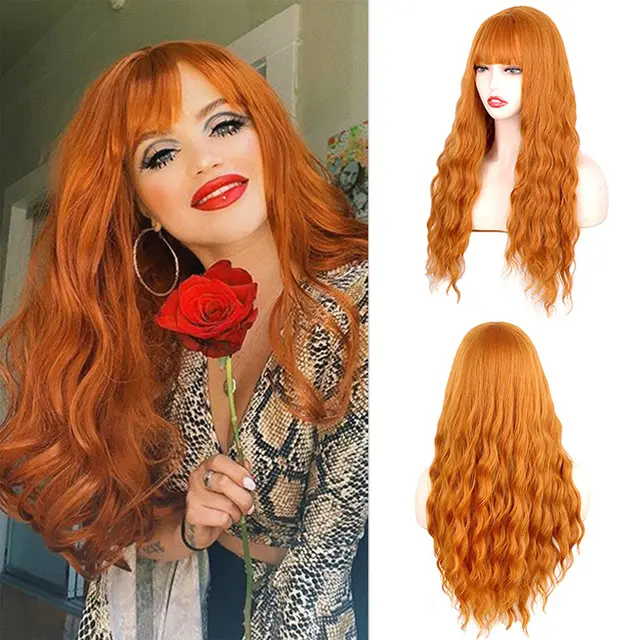 Fashion Ladies Chemical Fiber Air Liu Hai Ripple Wig Head Cover Orange - Shop at LoveMi