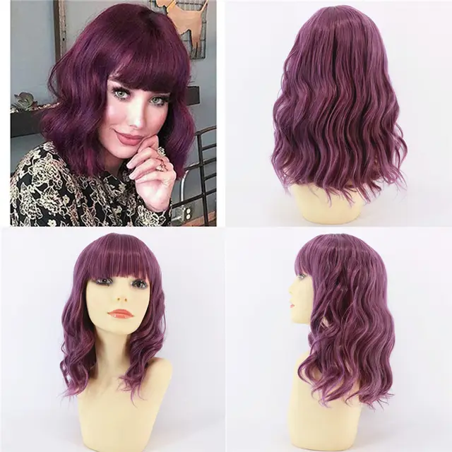 Fashion Ladies Chemical Fiber Air Liu Hai Ripple Wig Head Cover Purple - Shop at LoveMi