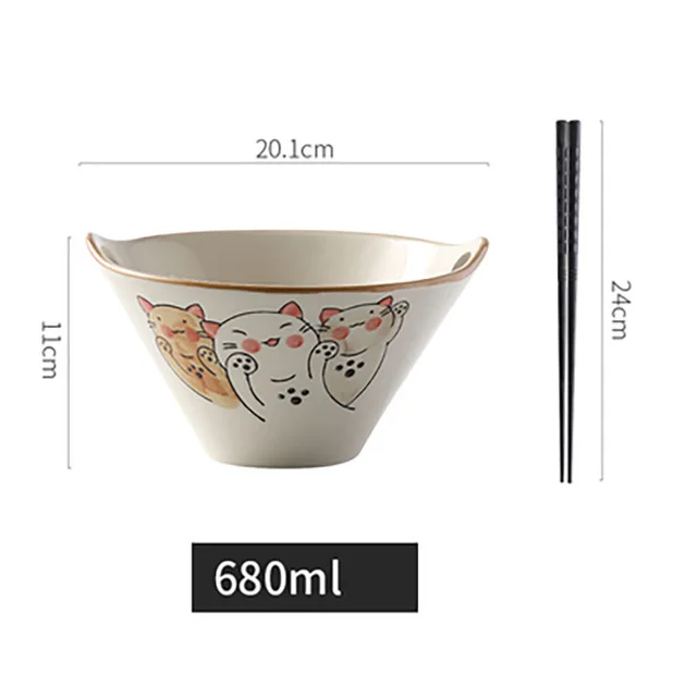 Japanese Noodle Bowl Home Creative Cute 7 Inches Lucky Cat With Chopsticks - Shop at LoveMi