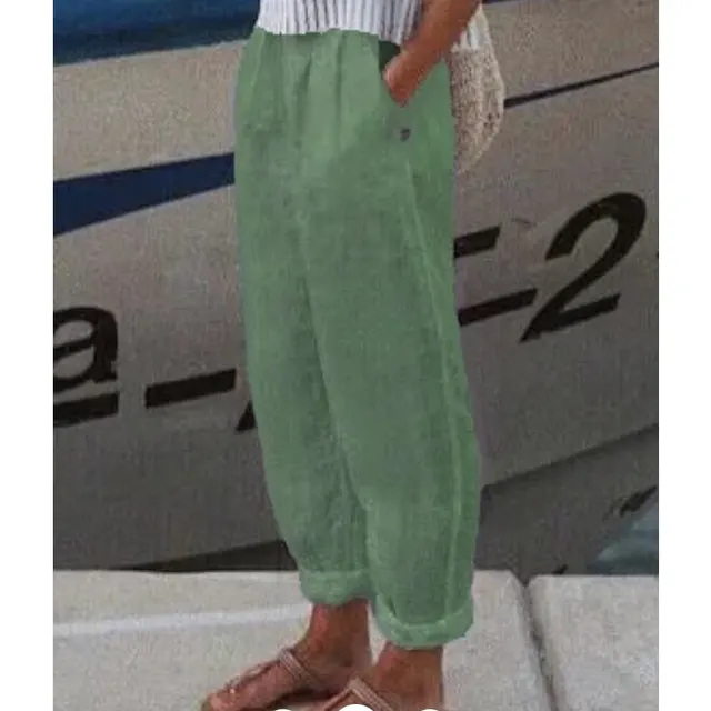 Women's Temperament Commuter Cotton Linen Straight Pocket Casual Pants Green - Shop at LoveMi