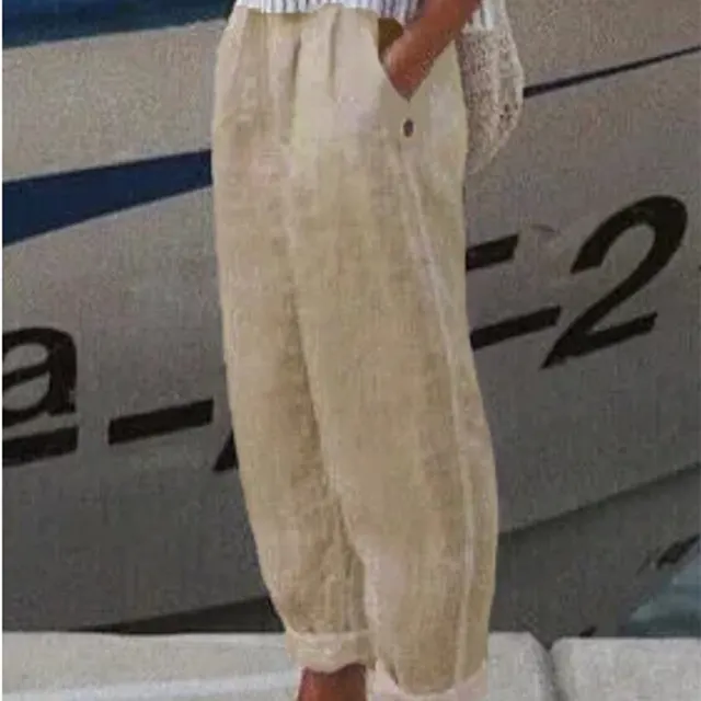 Women's Temperament Commuter Cotton Linen Straight Pocket Casual Pants Khaki - Shop at LoveMi