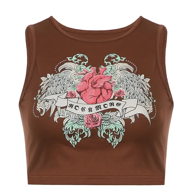 Spice Girls Print Vest Small Vest Street Personality Show Navel Brown - Shop at LoveMi
