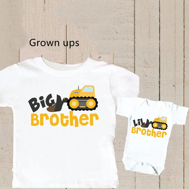 Yellow Excavator T Shirt Parent Child Short Sleeve White - Shop at LoveMi