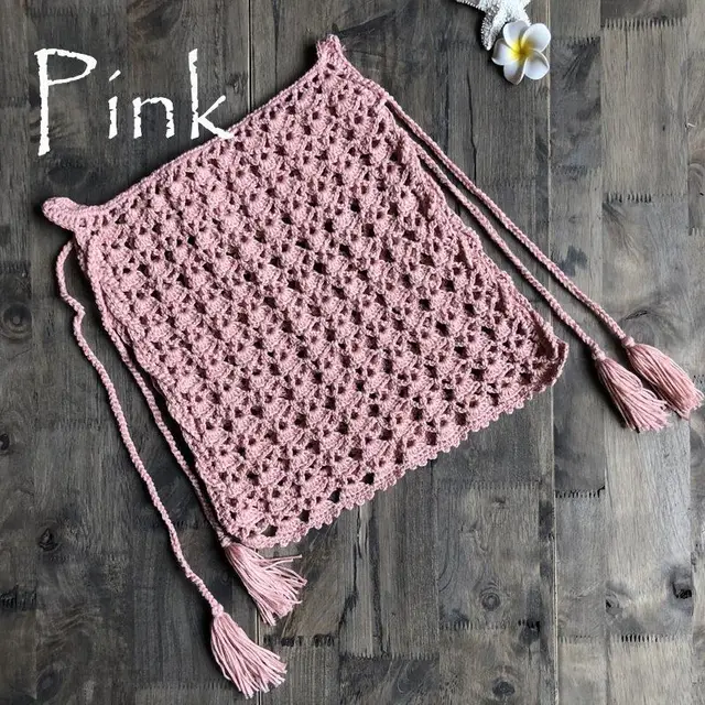 Lace Up Hand knitted Short Swimsuit A line Skirt Pink - Shop at LoveMi