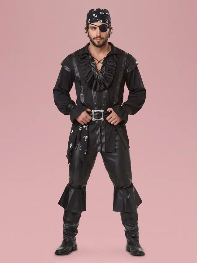 Pirate Costume with Head Scarf, Top and Pants for Men Black 1809Male Pirate - Shop at LoveMi