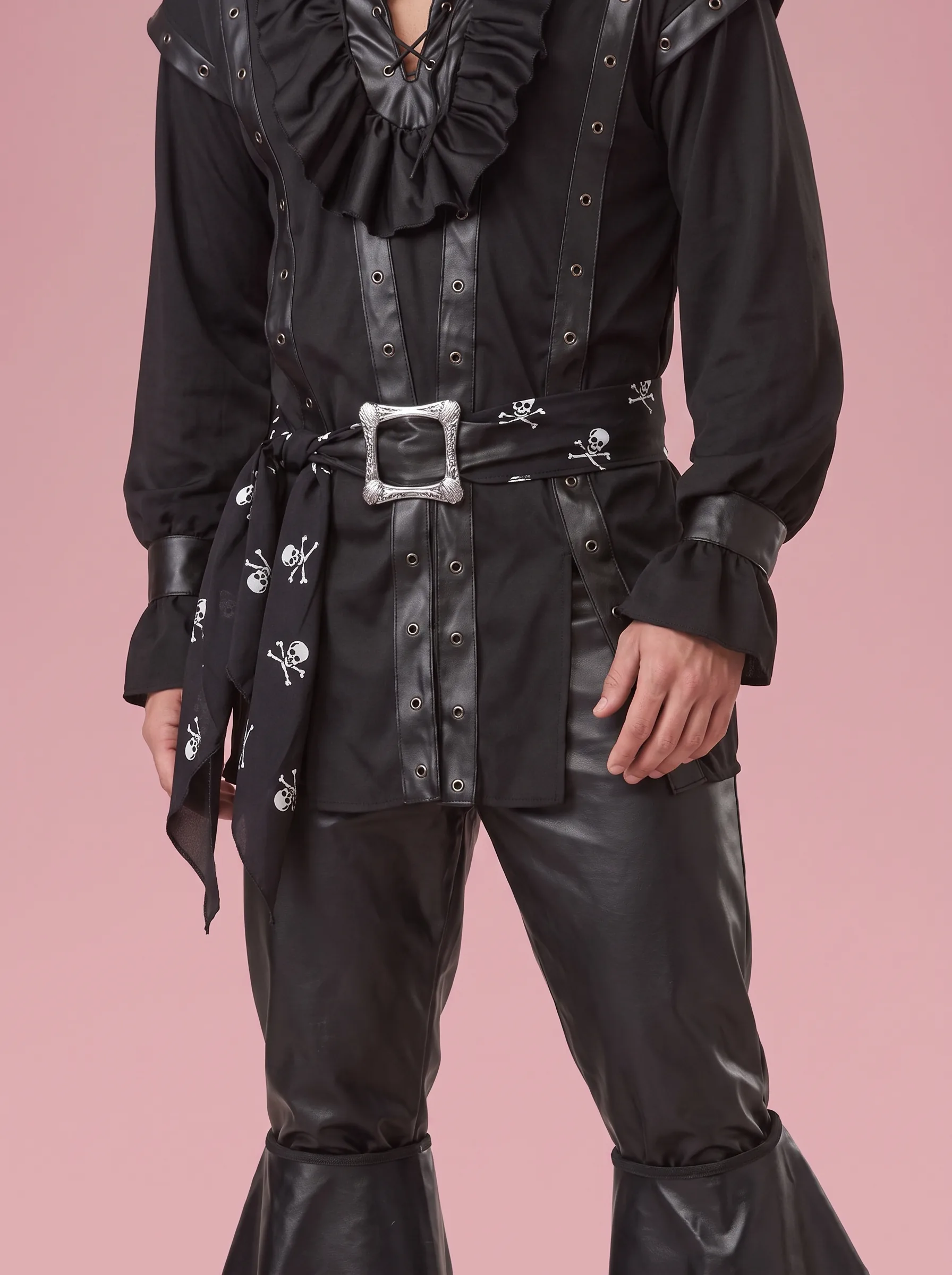 Pirate Costume with Head Scarf, Top and Pants for Men - Black - View 4
