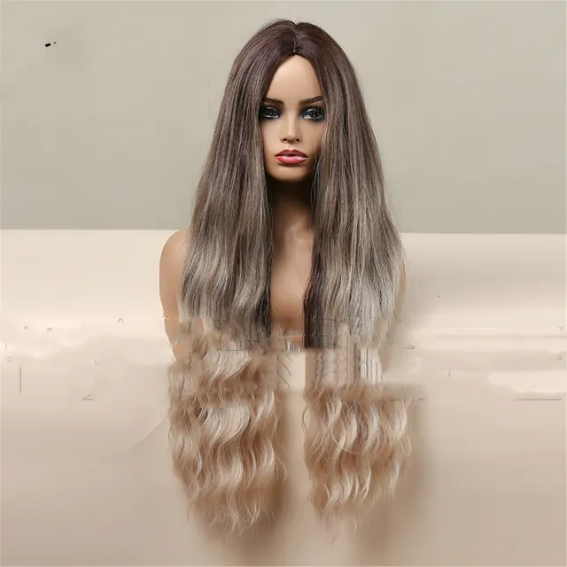 Medium Brown Gradient Blonde Women's Long Curly Hair Brown - Shop at LoveMi