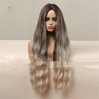 Medium Brown Gradient Blonde Women's Long Curly Hair - Brown