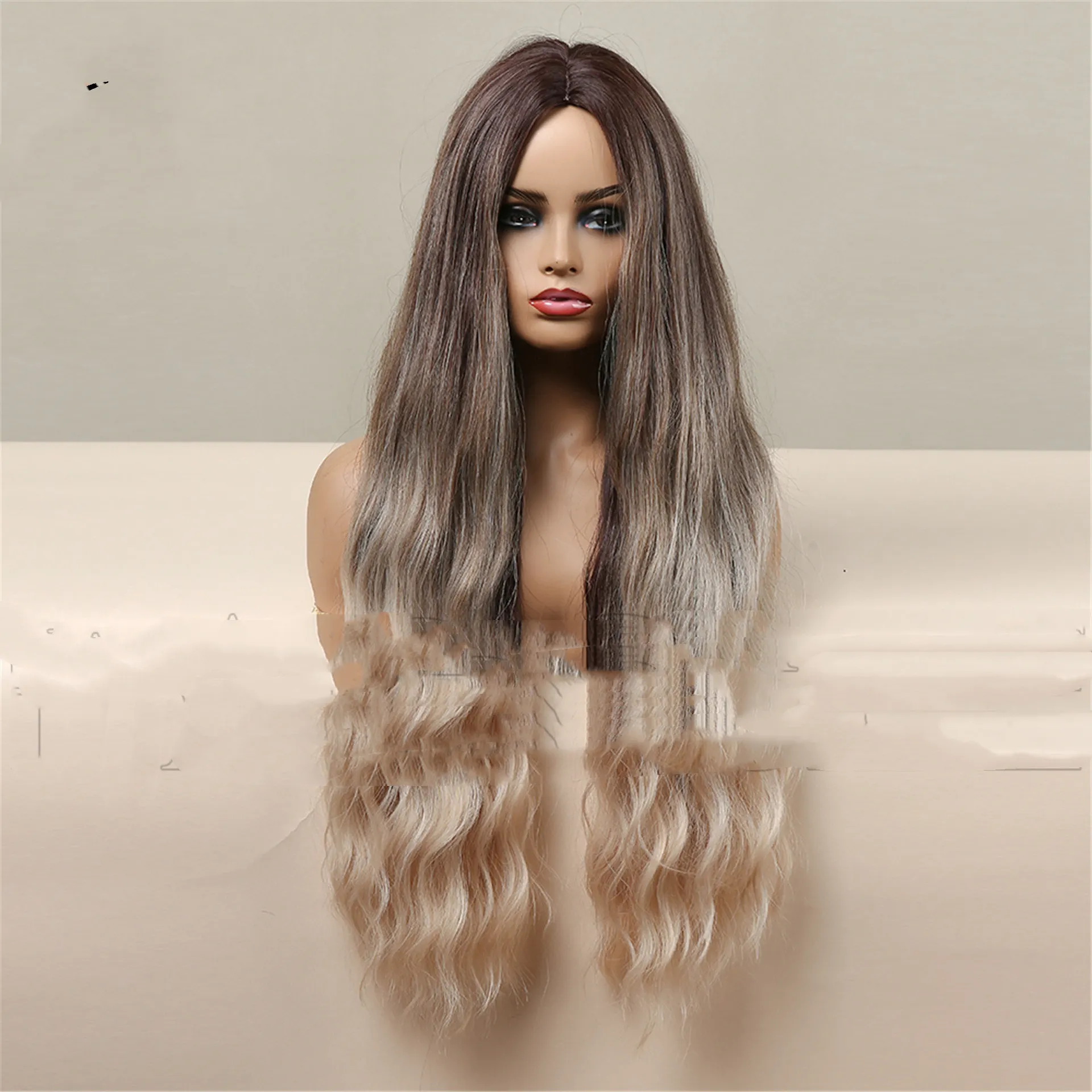 Medium Brown Gradient Blonde Women's Long Curly Hair - Brown