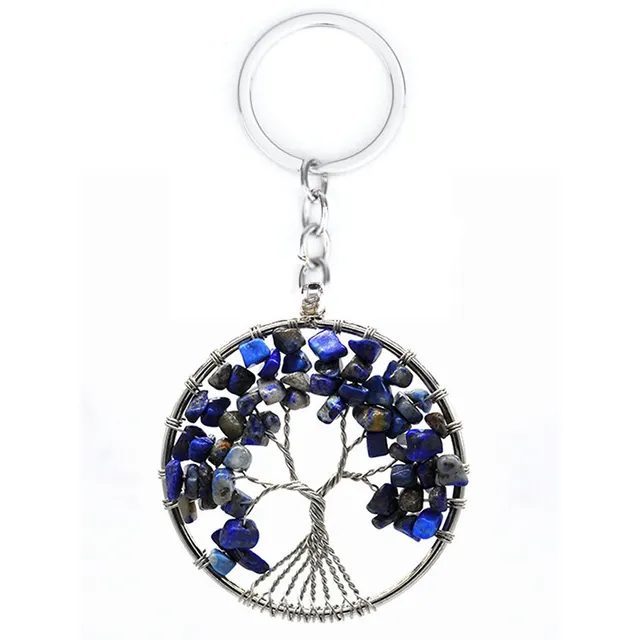 7 Colors Natural Crystal Gravel Tree Of Life Keychain Blue Gold Circle - Shop at LoveMi