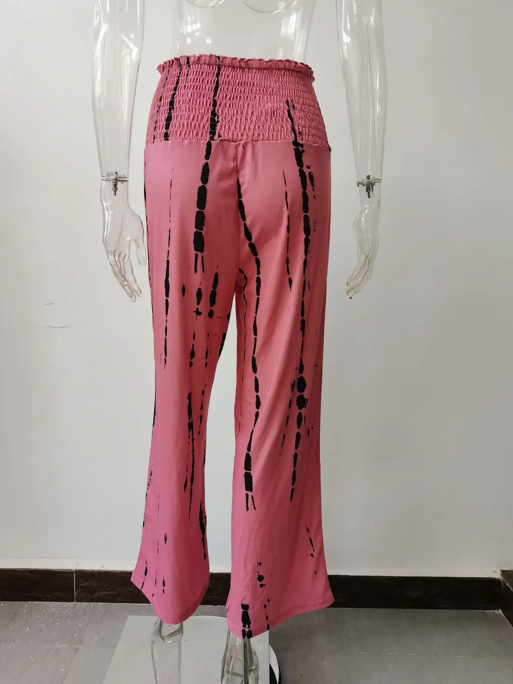 Elasticized High Waist Pocket Wide Leg Casual Pants - Pink