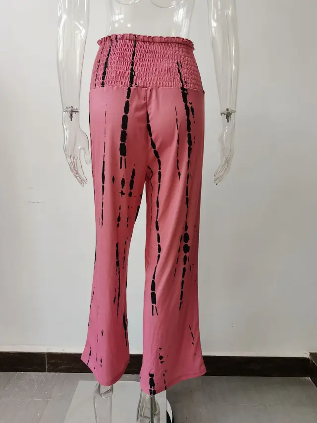 Elasticized High Waist Pocket Wide Leg Casual Pants Pink - Shop at LoveMi