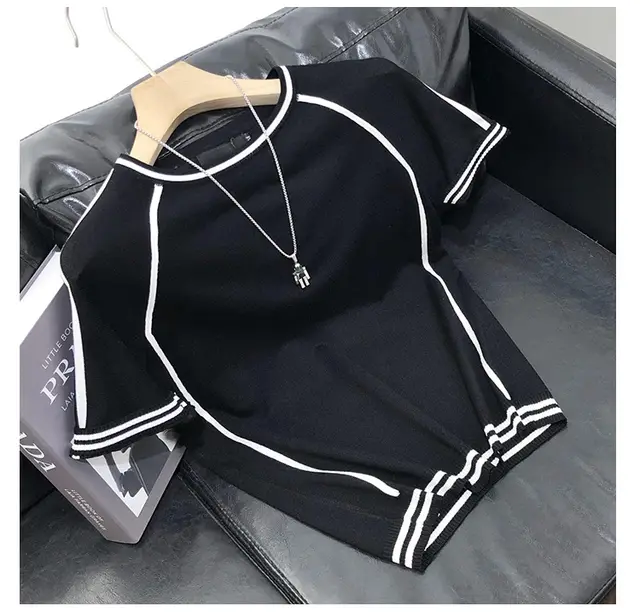 Top Thin Solid Color Round Neck Bottoming Top T Shirt Black - Shop at LoveMi