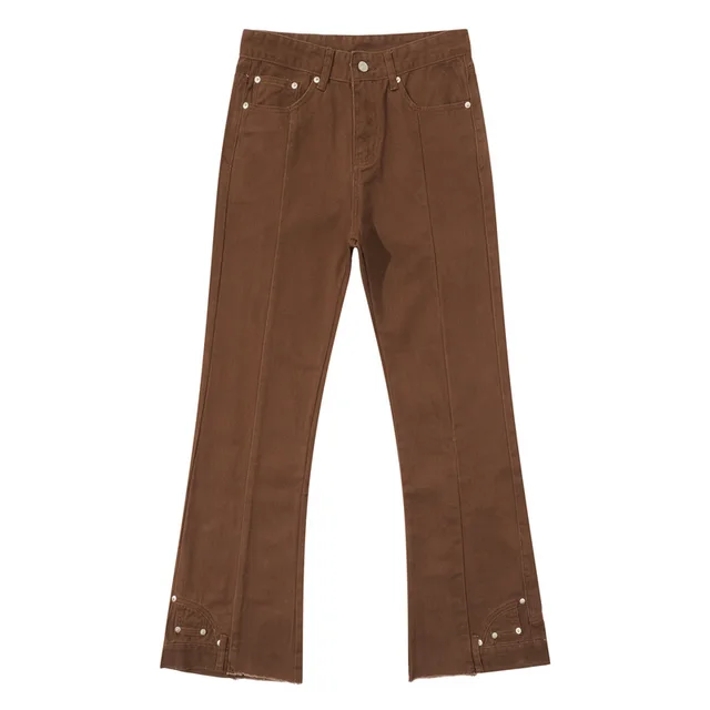 Vintage Patchwork Irregular Loose Micro Flare Pants Coffee - Shop at LoveMi