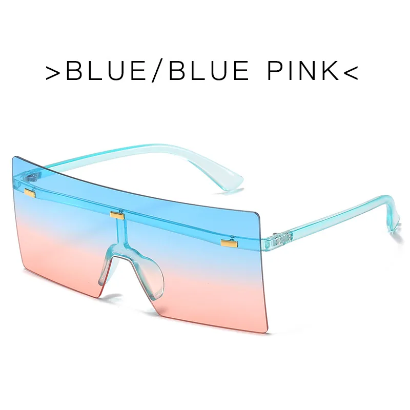 Vintage One Piece Large Frame Square Sunglasses - Blue Blue Pink