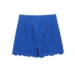High Waist Embroidered Hollow Design Shorts - Blue