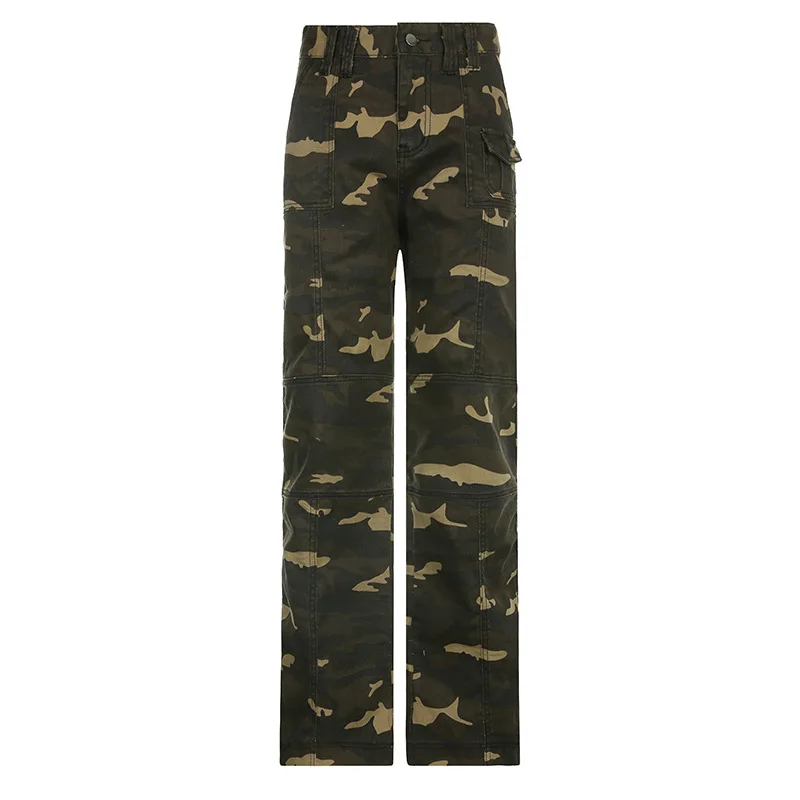 Stylish High Waist Slim Fit Camo Cargo Pants - Green