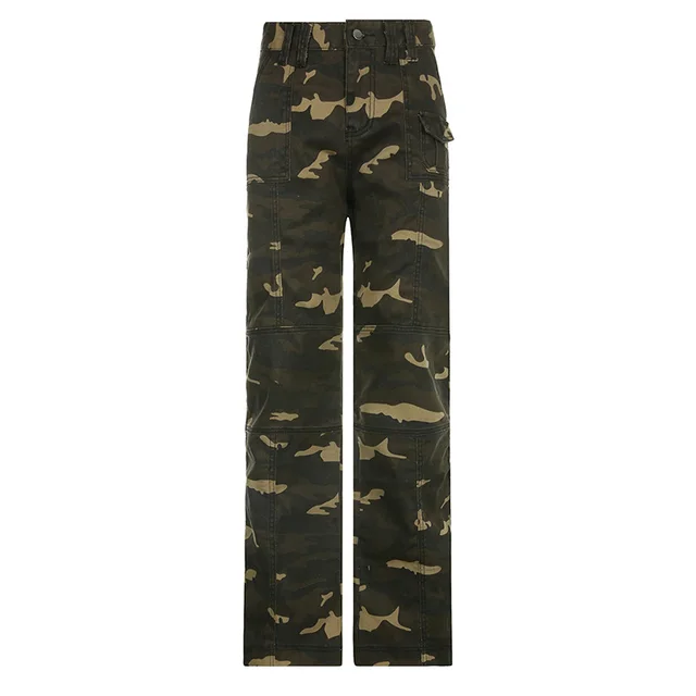 Stylish High Waist Slim Fit Camo Cargo Pants Green - Shop at LoveMi