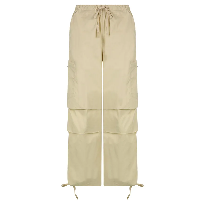 Sleek Casual Asymmetrical Pocket Drawstring Closure Woven Pants - Color