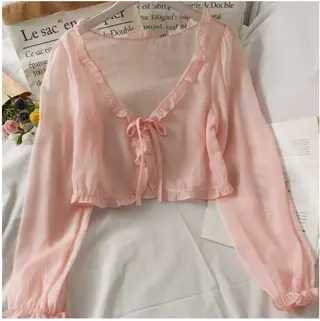 Women's Short Bow Tie With Fungus Edge Small Shawl - Pink