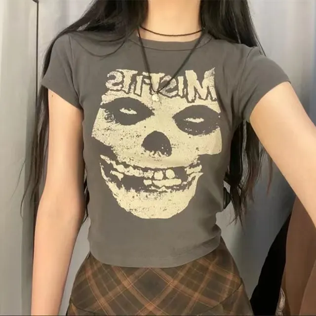 Spice Girls INS Style Retro Gothic Crew Neck Print Top Grey - Shop at LoveMi