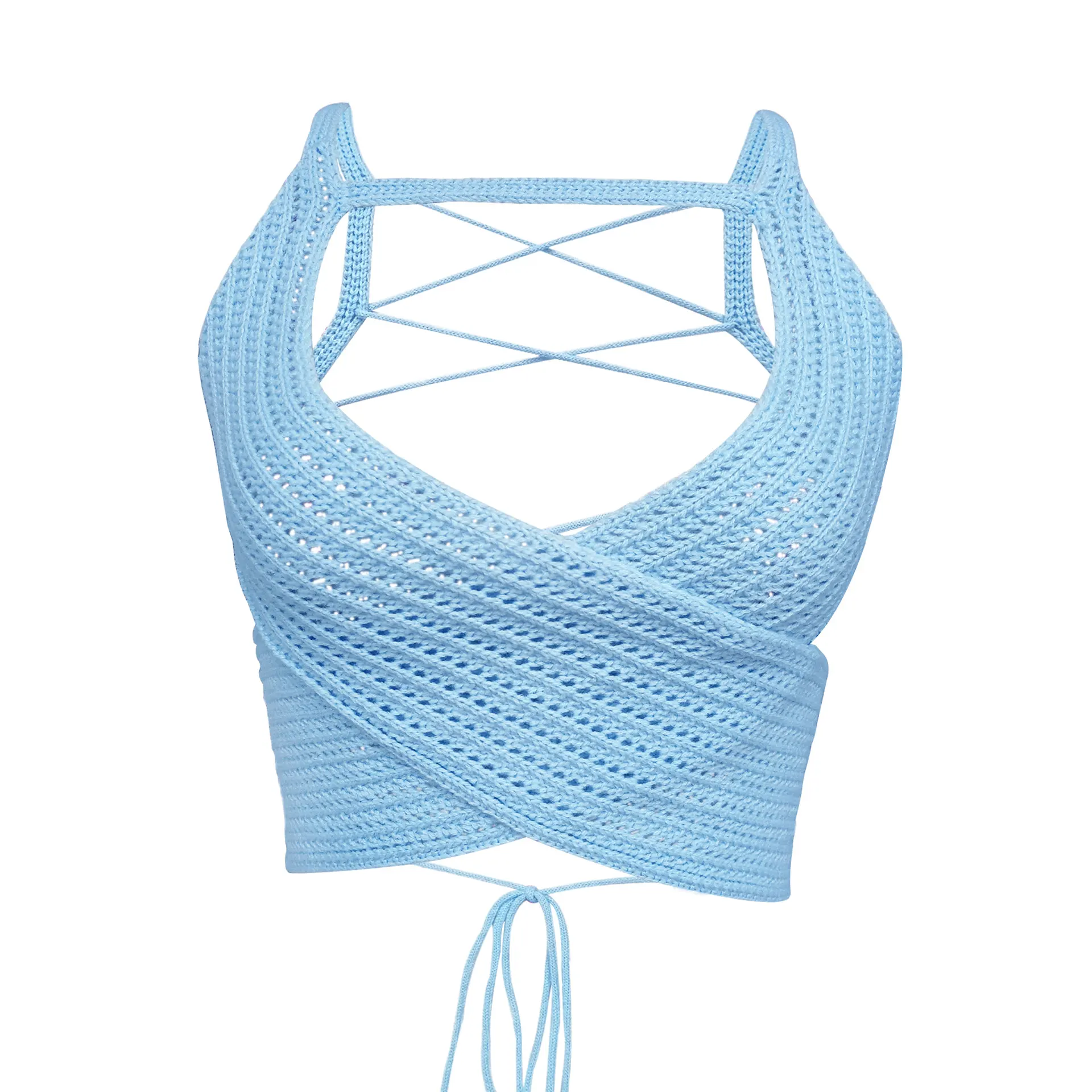 Women's Summer Fashion Wrap Chest Strap Sweater Top - Blue