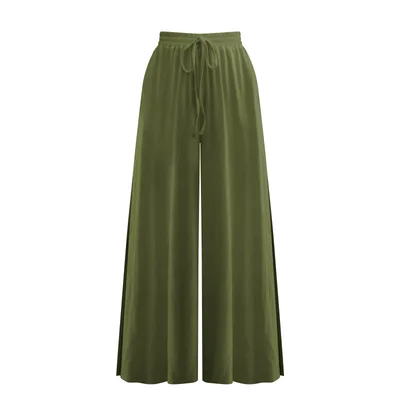 Women's Loose Fashion Drawstring Slit Casual Wide Leg Pants Army Green - Shop at LoveMi