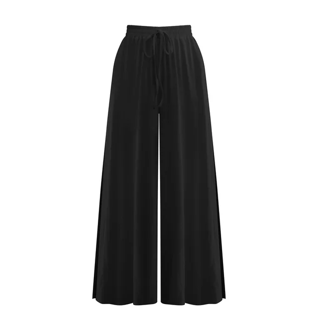Women's Loose Fashion Drawstring Slit Casual Wide Leg Pants Black - Shop at LoveMi