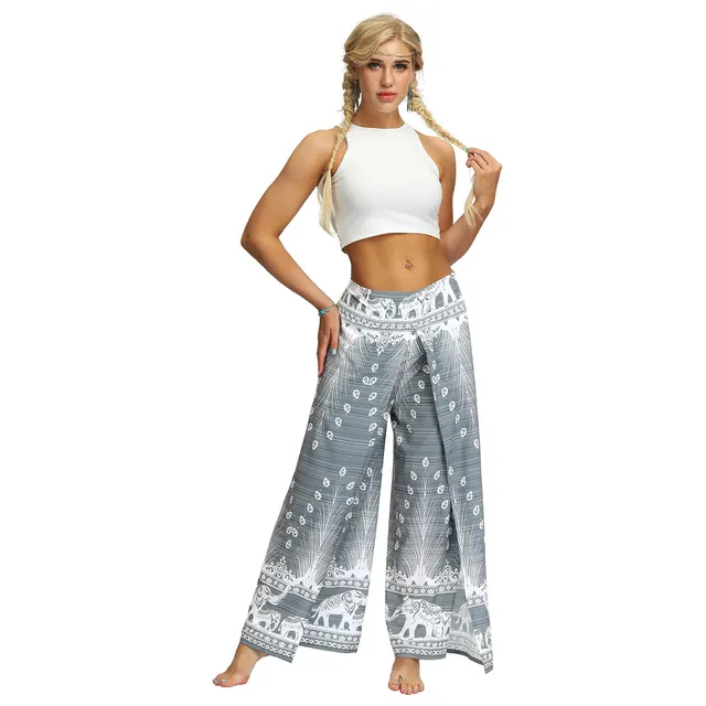 Digital Printing High Waist Wide Leg Yoga Pants Fashion Slit Yea012 - Shop at LoveMi
