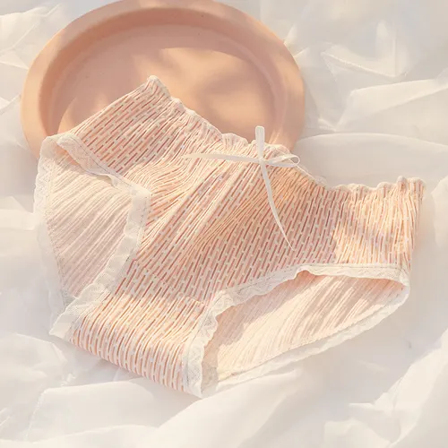 Ins Style Cotton Girls Panties Sweet Lace Bow Foundation Wave Point - Shop at LoveMi