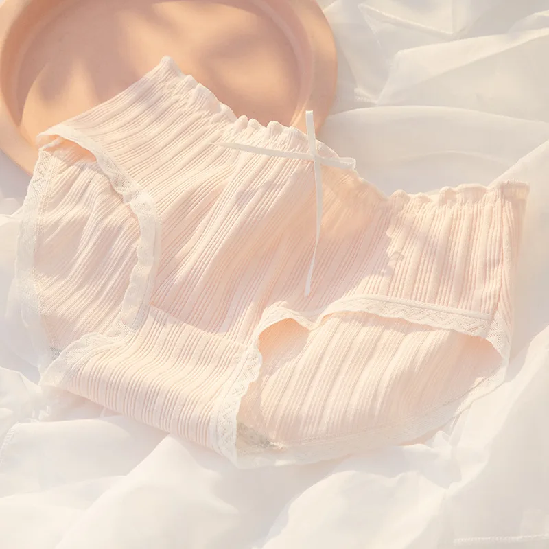 Ins Style Cotton Girls Panties Sweet Lace Bow - Pink