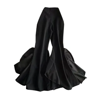 Women's Fashion High Waist Casual Ruffle Wide Leg Pants Black - Shop at LoveMi