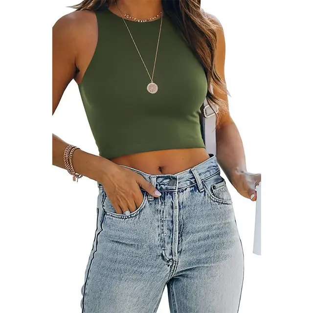 Sleeveless Crew Neck Racer Tank Top T Shirt Women's Green - Shop at LoveMi