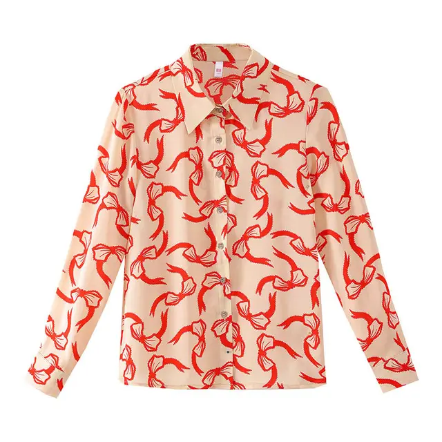 Women's Retro Design Niche Print Shirt Orange - Shop at LoveMi