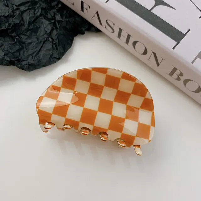 PVC Fashion Black And White Checkerboard Grip Clip Women Orange And White Grid - Shop at LoveMi