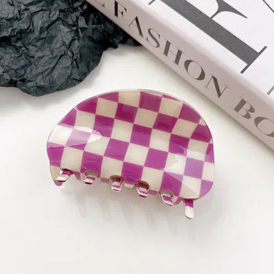PVC Fashion Black And White Checkerboard Grip Clip Women Purple And White Grid - Shop at LoveMi