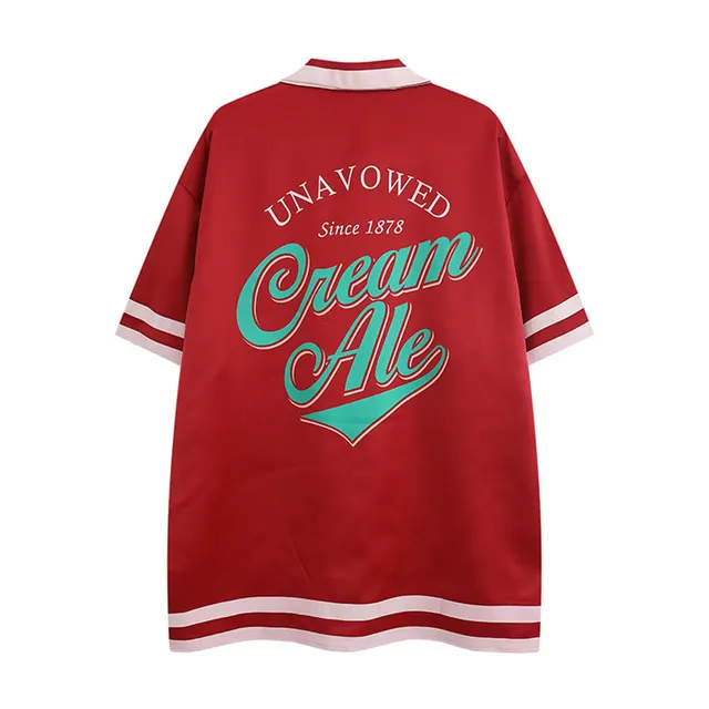 Colorblock Letter Print Short sleeved Shirt Red - Shop at LoveMi