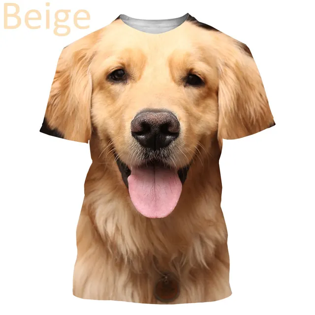 Summer Men's And Women's Casual Fashion Cute Golden Retriever 3D Printing T shirt Beige - Shop at LoveMi