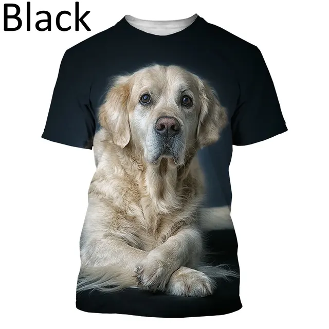 Summer Men's And Women's Casual Fashion Cute Golden Retriever 3D Printing T shirt Black - Shop at LoveMi