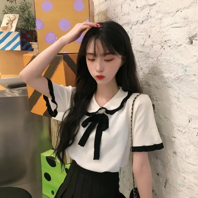 Versatile Sweet And Gentle Short Sleeve T Shirt White - Shop at LoveMi