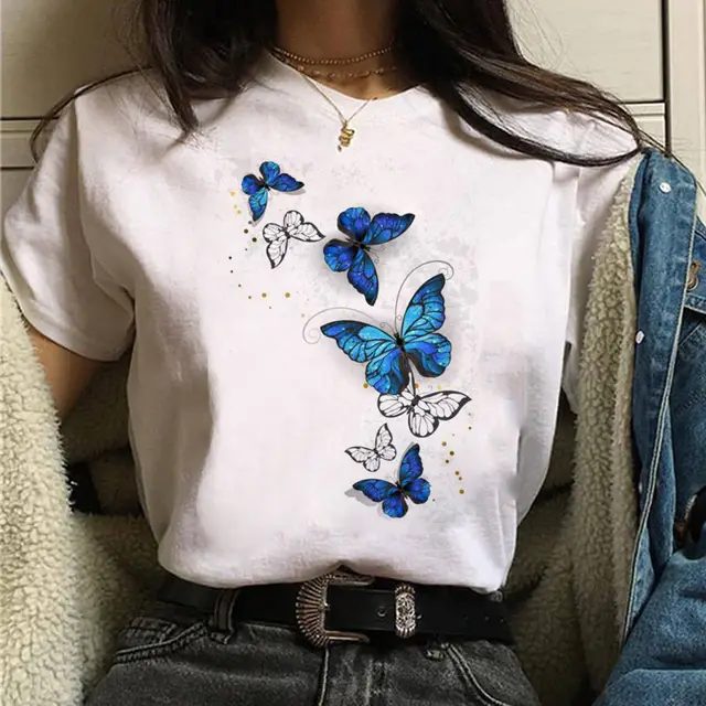 Summer Butterfly Round Neck Loose T shirt Casual 28401 - Shop at LoveMi
