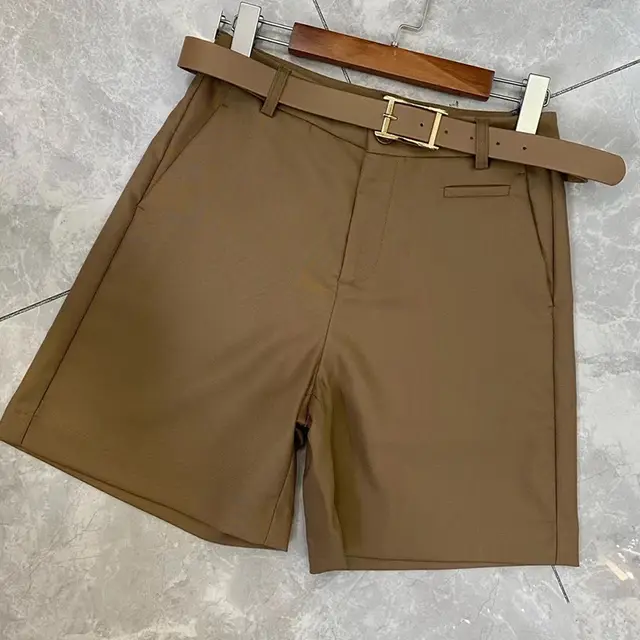 Women's High Waist Thin Plus Size Suit Shorts Camel - Shop at LoveMi