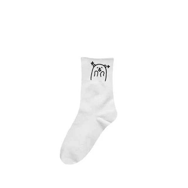 Trendy Simple Japanese Cute Cartoon Bear Solid Color Cotton Socks Happy - Shop at LoveMi