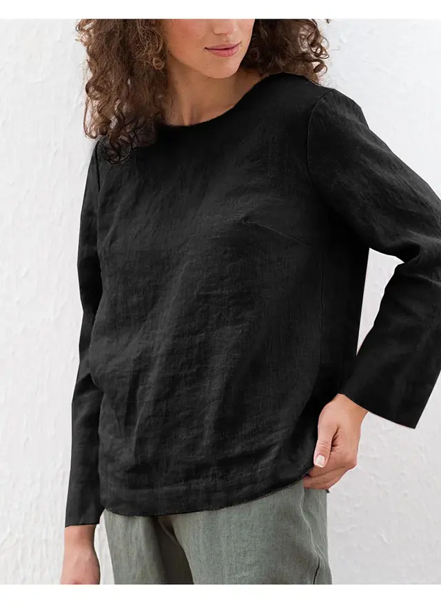 Linen And Cotton Niche Casual Bottoming Shirt Black - Shop at LoveMi