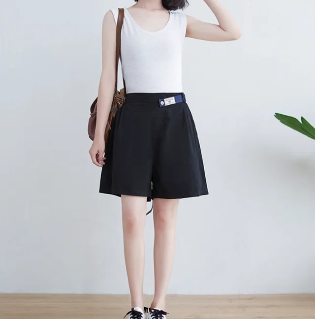Plus Size Women's Korean Style Xia Xian Wide Leg Shorts Black - Shop at LoveMi