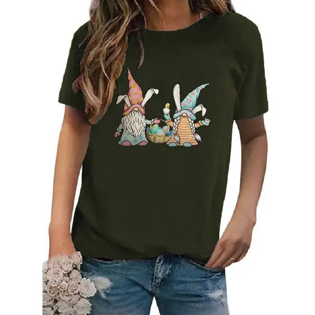 Women's Round Neck Printed Short sleeved T shirt European And American Army Green - Shop at LoveMi