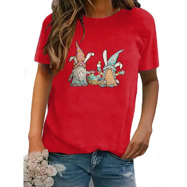 Women's Round Neck Printed Short sleeved T shirt European And American Red - Shop at LoveMi