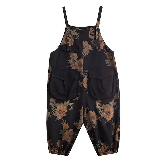 Slim Print Denim Overalls With Large Pockets Black - Shop at LoveMi